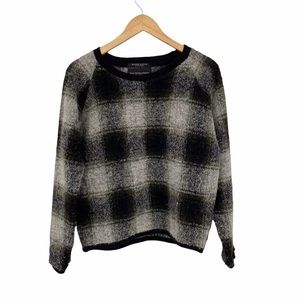 Maison Scotch black, gray plaid wool sweater